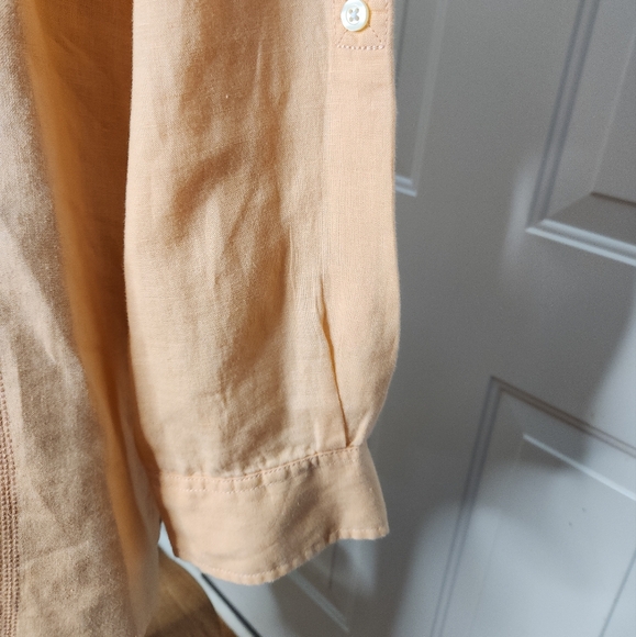 Carribean Mens Apricot Peach Nehru Collar 100% Linen Shirt  Size Large - Picture 6 of 9